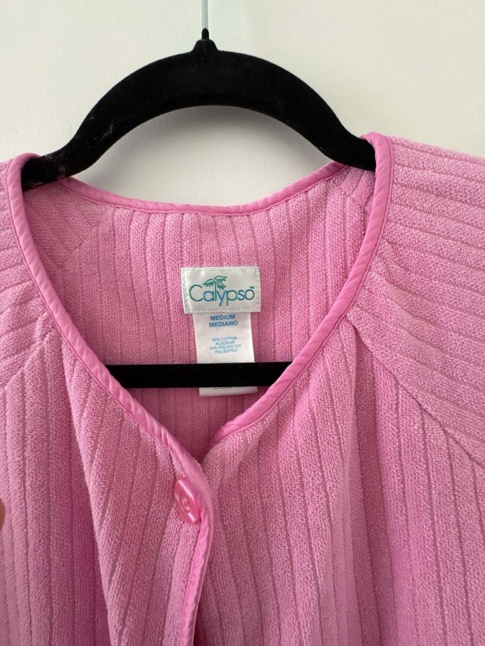 Calypso Pink Ribbed Terry Cloth Button-Front Lounger Robe - Picture 2 of 8